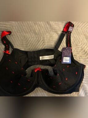 Cacique Black Lace Underwire Bra with Red Dot Embroidery